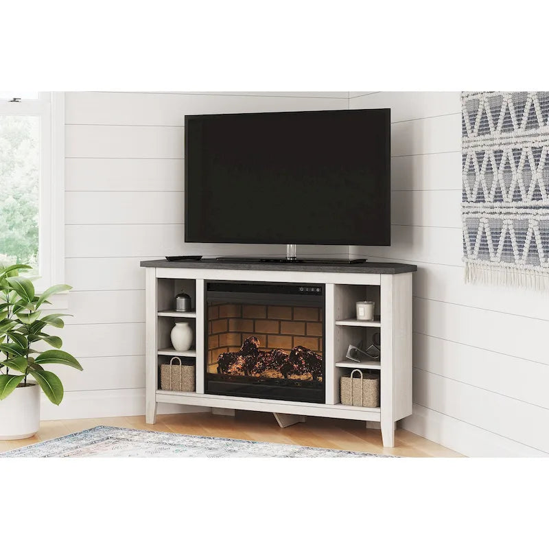 48" rohový TV stolek s elektrickou krbovou vložkou