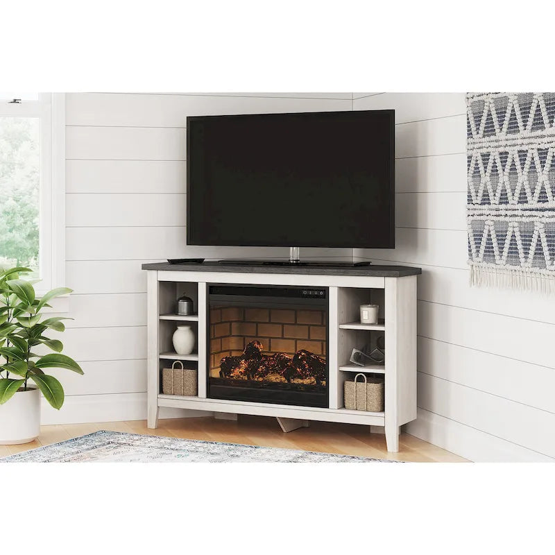 48" rohový TV stolek s elektrickou krbovou vložkou
