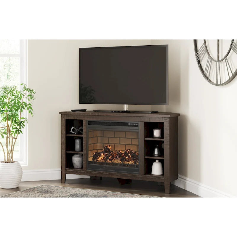 48" rohový TV stolek s elektrickou krbovou vložkou