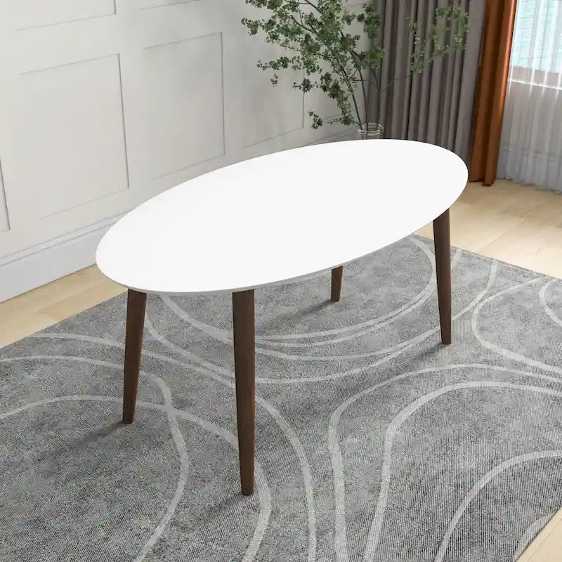 Jídelní stůl oválný z masivního dřeva v bílé barvě v moderním stylu poloviny 20. století – 170 cm