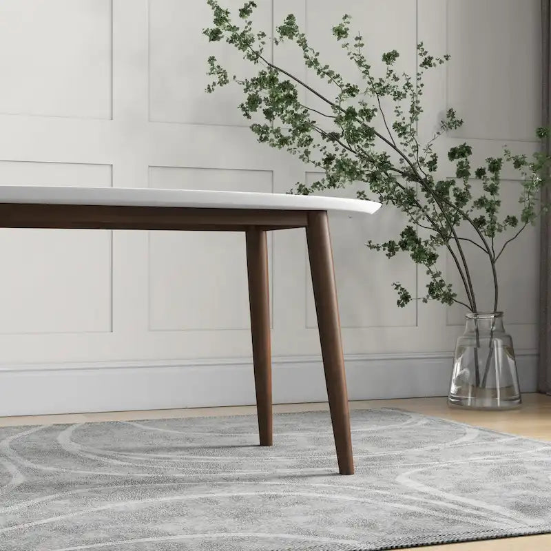 Jídelní stůl oválný z masivního dřeva v bílé barvě v moderním stylu poloviny 20. století – 170 cm