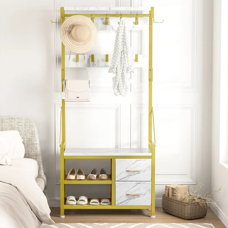 Předsíňová stěna s lavicí, lze rozdělit na volně stojící lavici na boty a nástěnný věšák