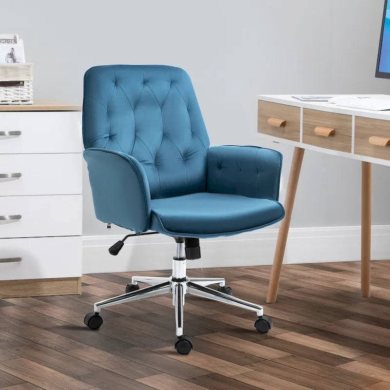 Vinsetto Modern Mid-Back Tufted Velvet Home Office Desk Chair with Arms, Swivel Adjustable Accent Chair with Soft Seat