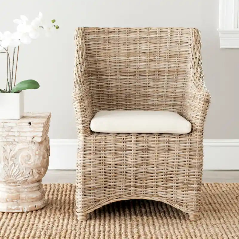 SAFAVIEH Cheryle Wicker Washed Brown Wingback Arm Chair (Fully Assembled) - 26 W x 23 D x 34 H - 26Wx23Dx34H