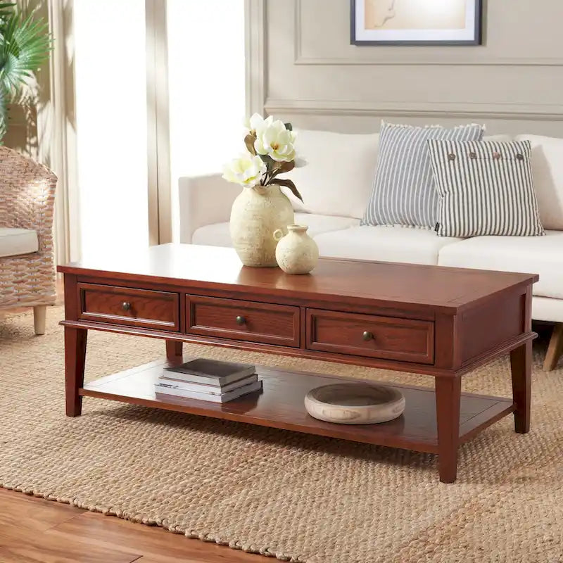 SAFAVIEH Tressie Sepia Traditional Rectangle Coffee Table - 54 x 23.6 x 19.3 - 54Wx24Dx19H